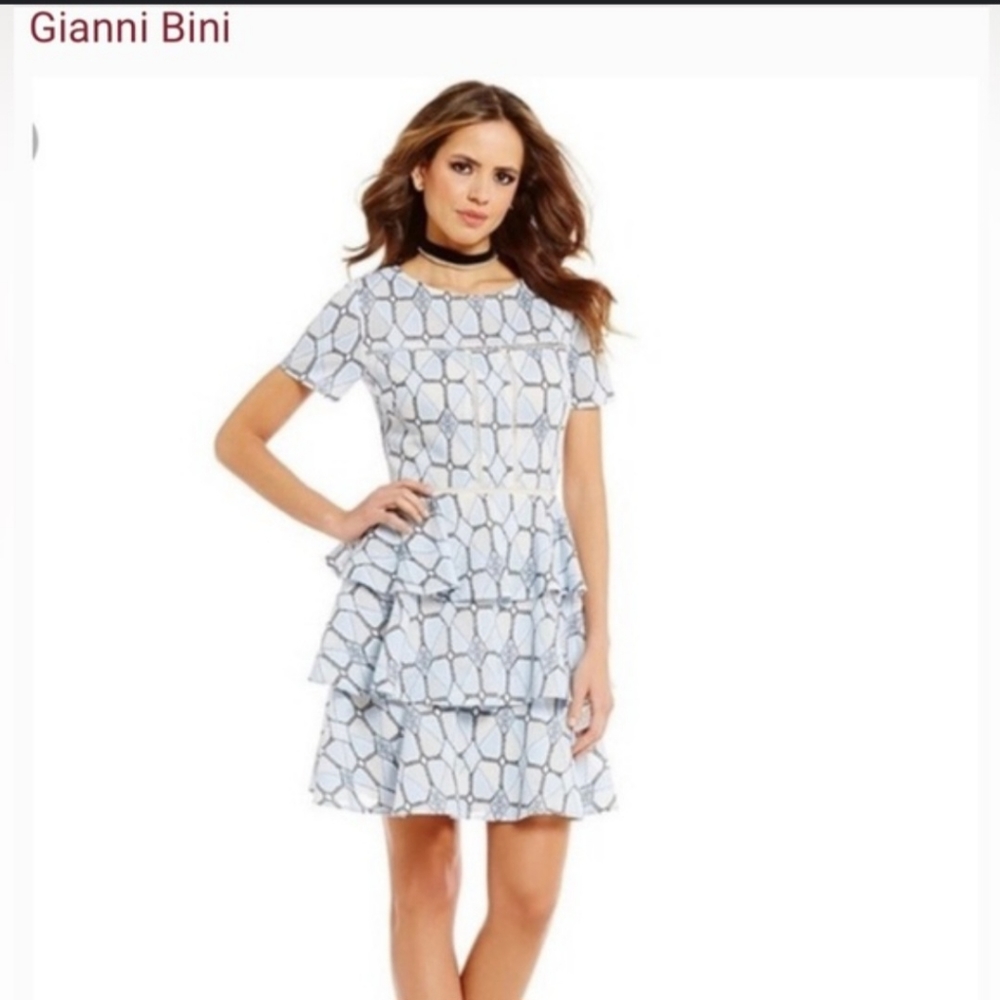 Gianni Bini Ruffled Dress Tiered Zip Back Lined Cut-Outs sz 4